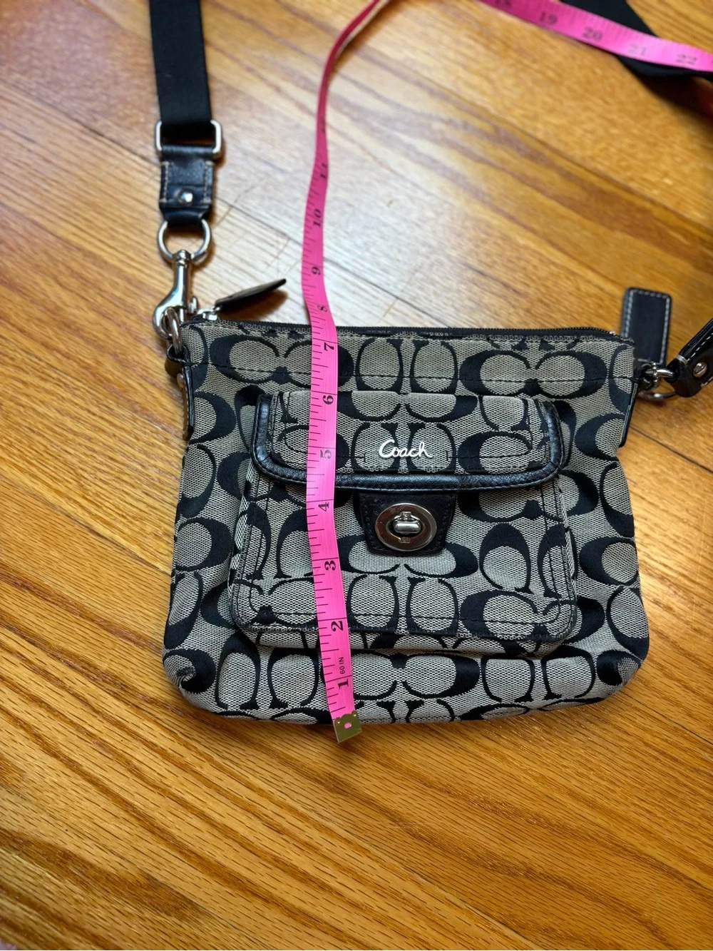 Coach Black and Tan Signature Crossbody with Turn-Lock Pocket - Picture 8 of 11